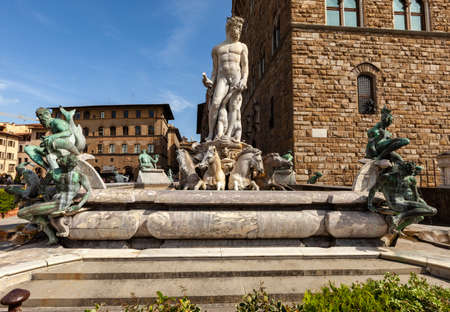 Fountain of Neptune by Bartolomeo Ammannati, in the Piazza della Signoria, Florence, Italyのeditorial素材