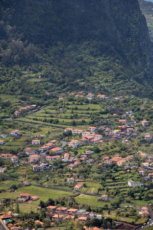 Arco De SÃ£o Jorge on north coast Madeira seen from Miradouro Beira da Quinta, Madeira, Portugal.の写真素材