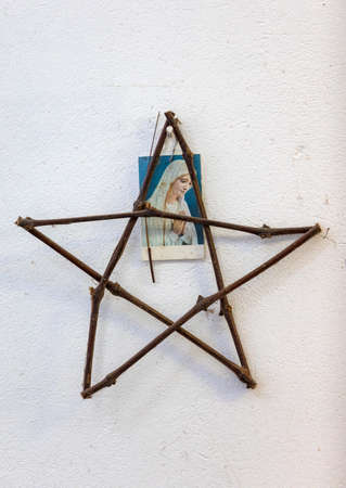 Camacha, Madeira, Portugal - April 19, 2018: Star of David and Mother of God at the wicker factory in Camacha, Madeiraのeditorial素材