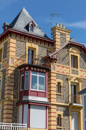 Saint-Malo, France - September 14, 2018: Front view of traditional granite houses along the promenade in Saint-Malo. Brittany, Franceのeditorial素材
