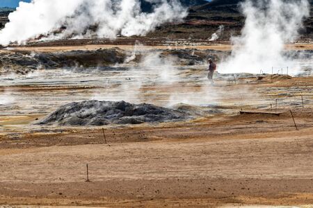 The steaming volcanic pools at Hverir, Myvatn, Nordhurland Eystra, Iceland.の写真素材