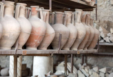 Vessels, pots and a variety of artifacts surviving eruption of Vesuvius in Pompeii  have been excavated and catalogued .Pompei, Italyのeditorial素材