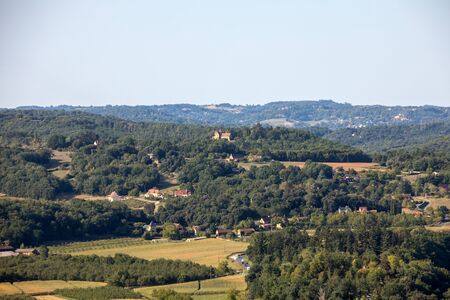 View of the Dordogne Valley from the walls of the old town of Domme, Dordogne, Franceの写真素材