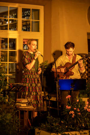 Cracow, Poland - July 3, 2020: Polish singer Aga Zaryan and Szymon Mika performs live at 25rd edition of the Summer Jazz Festival in Krakow, The festival takes place despite the threat of coronavirus / COVID-19 /のeditorial素材