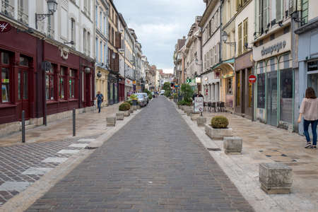 Troyes, France - August 31, 2018: View of old town in Troyes - capital of Aube department in Champagne region. France. Many half-timbered houses (mainly of 16th century) survive in old townのeditorial素材
