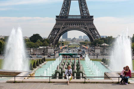 Paris, France - September 9, 2014: Eiffel Tower and the Trocadero Fountains, Paris, France,のeditorial素材