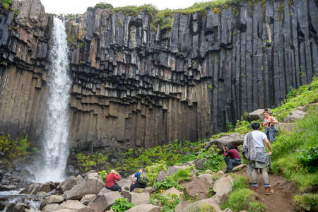 Vatnajokull, Iceland - July 22, 2017: Svartifoss Waterfalls or Balck Waterfall, Vatnajokull National Park on Icelandのeditorial素材