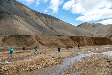 Landmannalaugar, Iceland - July 30, 2017: Volcanic mountains of Landmannalaugar in Fjallabak Nature Reserve. Icelandのeditorial素材