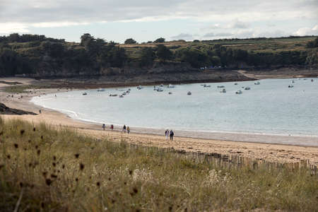 Cancale, France - September 14, 2018: Beautiful sandy beach on the Emerald coast between Saint Malo and Cancale. Brittany, Franceのeditorial素材