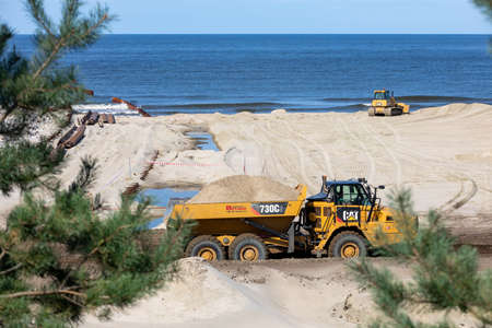 Vistula Spit, Poland - September 11, 2010: Construction of the Vistula Spit canal, official name...