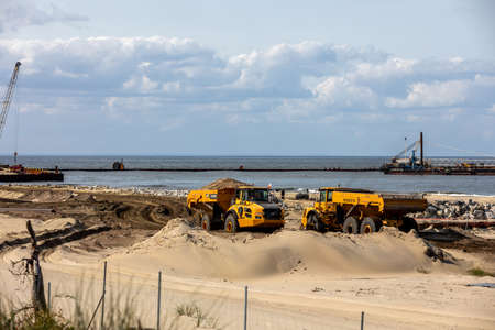 Vistula Spit, Poland - September 11, 2010: Construction of the Vistula Spit canal, official name...