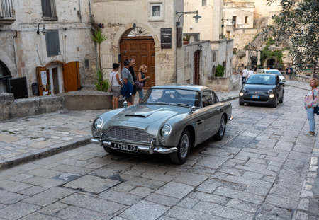 Matera, Italy - September 17, 2019: the Aston Martin DB5 used on the set of the latest James Bond...