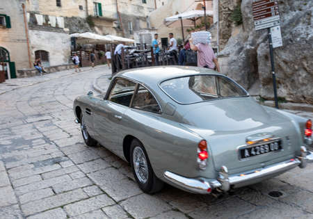 Matera, Italy - September 15, 2019: the Aston Martin DB5 used on the set of the latest James Bond...