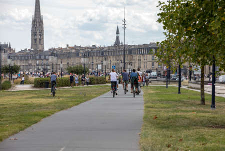 Bordeaux, France - September 9, 2018: A crowd of people on Quai de la Douane and Richelieu in Bordeaux, Franceのeditorial素材