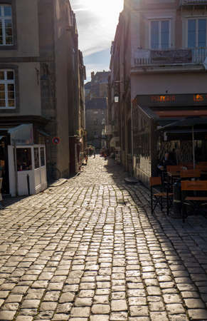 Saint-Malo, France - September 15, 2018: Narrow street in St Malo, Brittany, Franceのeditorial素材