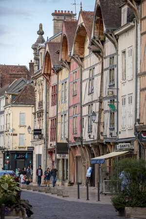Troyes, France - August 31, 2018: View of old town in Troyes - capital of Aube department in Champagne region. France. Many half-timbered houses (mainly of 16th century) survive in old townのeditorial素材