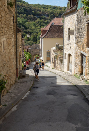 Rocamadour, France - September 3, 2018: Pilgrimage town of Rocamadour, Episcopal city and sanctuary of the Blessed Virgin Mary, Lot, Midi-Pyrenees, Franceのeditorial素材