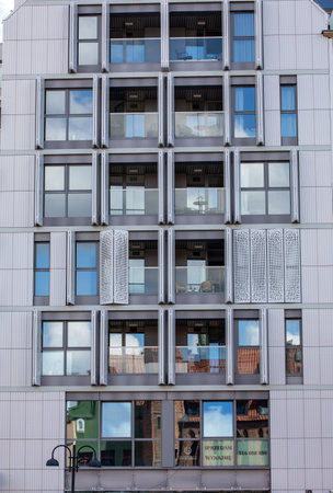 Modern architecture of the granaries island in old town of Gdansk. Poland