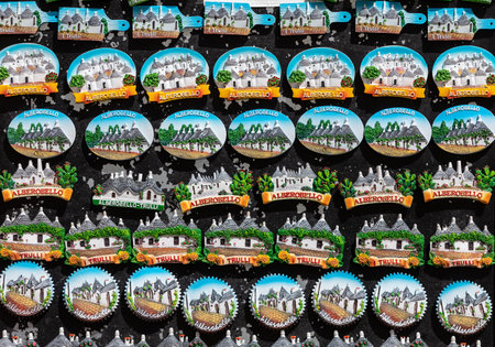 Alberobello, Italy - September 16, 2019: Traditional Apulian souvenirs on display outside a shop in Alberobello. Apulia, Italyのeditorial素材