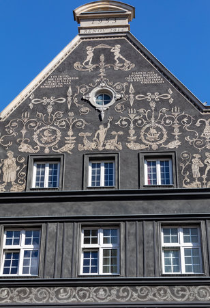 Gdansk, Poland - Sept 6, 2020: The facade of the restored GdaÅ„sk patrician house at Long Lane in...