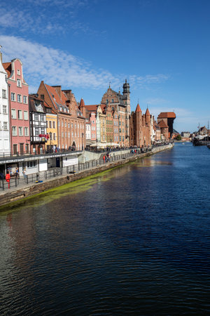 Gdansk, Poland - Sept 6, 2020: Gdansk, Old Town - historic buildings on the banks of the River...