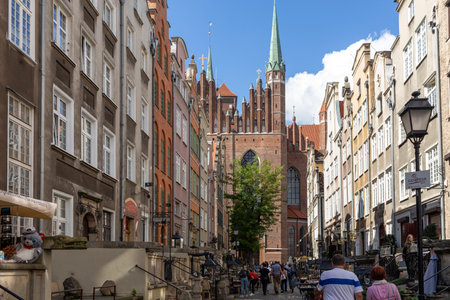Gdansk, Poland - Sept 6, 2020: Mariacka Street, the main shopping street for amber and jewelry in the old hanseatic city of Gdansk, Poland.のeditorial素材
