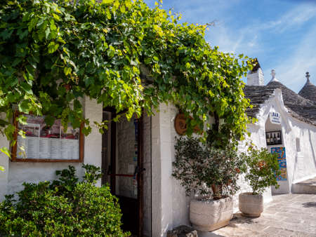 Alberobello, Italy - September 16, 2019: Trulli house overgrown with vines in Alberobello, Puglia, Italyのeditorial素材