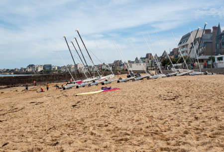 Saint Malo, France - September 16, 2018: Sand yachts on the beach in Saint Malo. Brittany, Franceのeditorial素材