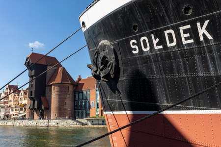 Gdansk, Poland - Sept 9, 2020: Soldek the first ship built in Poland after World War II to the Gdansk shipyard and museum ship todayのeditorial素材