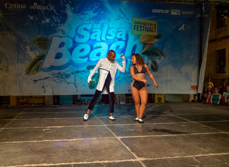 Sibenik, Croatia - July 6, 2018: dance performances at Salsa Beach Splash Festival in Sibenik