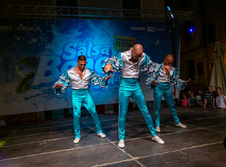 Sibenik, Croatia - July 6, 2018: Grupo Alafia dance performances at Salsa Beach Splash Festival in...