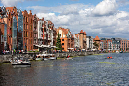 Gdansk, Poland - Sept 6, 2020: Gdansk, Old Town - historic buildings on the banks of the River...