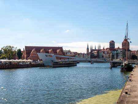 Gdansk, Poland - Sept 9, 2020: The Draw Footbridge over the MotÅ‚awa River in Gdansk