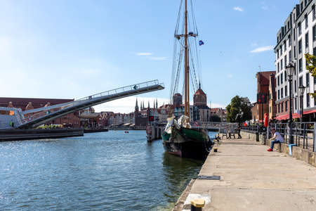 Gdansk, Poland - Sept 9, 2020: The Draw Footbridge over the MotÅ‚awa River in Gdansk