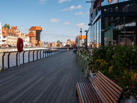 Gdansk, Poland - Sept 9, 2020: Gdansk, Old Town - historic buildings along the riverbank of Motlawa River, Polandのeditorial素材