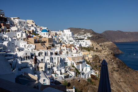 Whitewashed houses in Oia on Santorini island, Cyclades, Greeceの写真素材