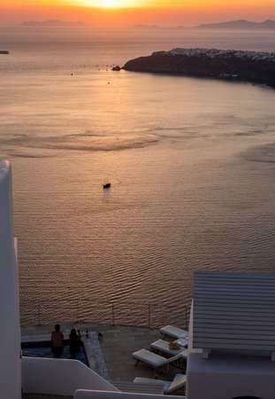 Sunset over Santorini as seen from Imerovigli. Cyclades, Greeceの写真素材