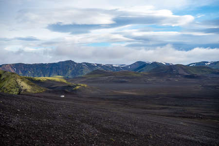 dark lava desert - great vastness in Iceland highlandsの写真素材
