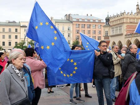 Cracow; Poland - Oct 10; 2021: We stay; the government leaves! People protest against the verdict of...
