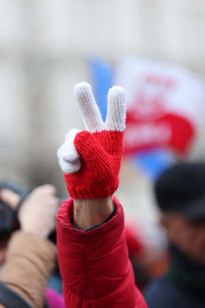 Krakow, Poland - December 19, 2021: Free media, free people, free Poland. Protest in Krakow against lex TVNのeditorial素材