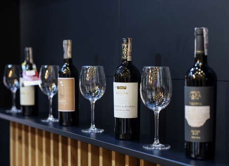 Cracow, Poland - November 3, 2021: International Wine Trade Fair ENOEXPO in Cracow. Producers of wine from all around the world meet the importers distributors and representatives.のeditorial素材