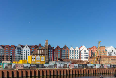 Gdansk, Poland - Sept 9, 2020: Modern architecture of the granaries island in old town of Gdansk....