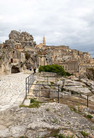 Matera, Italy - September 20, 2019: View of the Sassi di Matera a historic district in the city of Matera, well-known for their ancient cave dwellings. Basilicata. Italyのeditorial素材