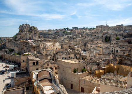 Matera, Italy - September 15, 2019: View of the Sassi di Matera a historic district in the city of Matera, well-known for their ancient cave dwellings. Basilicata. Italyのeditorial素材