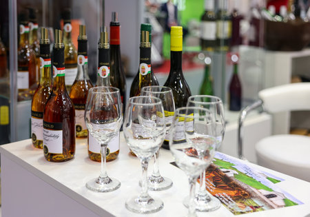 Cracow, Poland - November 3, 2021: International Wine Trade Fair ENOEXPO in Cracow. Producers of wine from all around the world meet the importers distributors and representatives.のeditorial素材