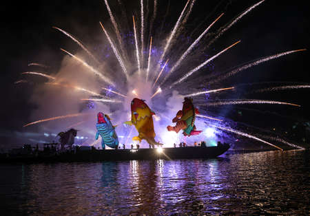 Cracow, Poland - June 4, 2022: Great Dragon Parade. The Great Outdoor Show on the Vistula River.のeditorial素材