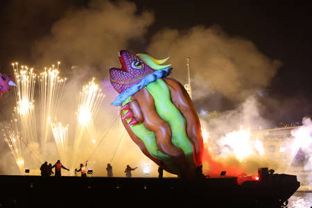 Cracow, Poland - June 4, 2022: Great Dragon Parade. The Great Outdoor Show on the Vistula River.のeditorial素材