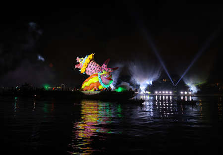 Cracow, Poland - June 4, 2022: Great Dragon Parade. The Great Outdoor Show on the Vistula River.のeditorial素材