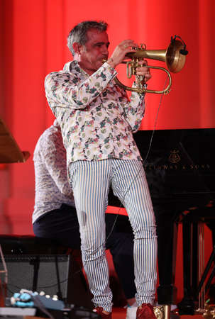 Cracow, Poland - July 4, 2022: Adam Baldych Quartet and Paolo Fresu live on stage of Krakow Philharmonic at Summer Jazz Festival in Cracow, Polandのeditorial素材