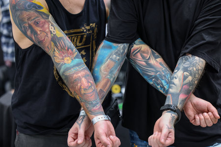 Krakow, Poland - June 11, 2022: Unidentified participant at 15th Tattoofest Convention in Cracow. One of the most prestigious tattoo festivals.のeditorial素材